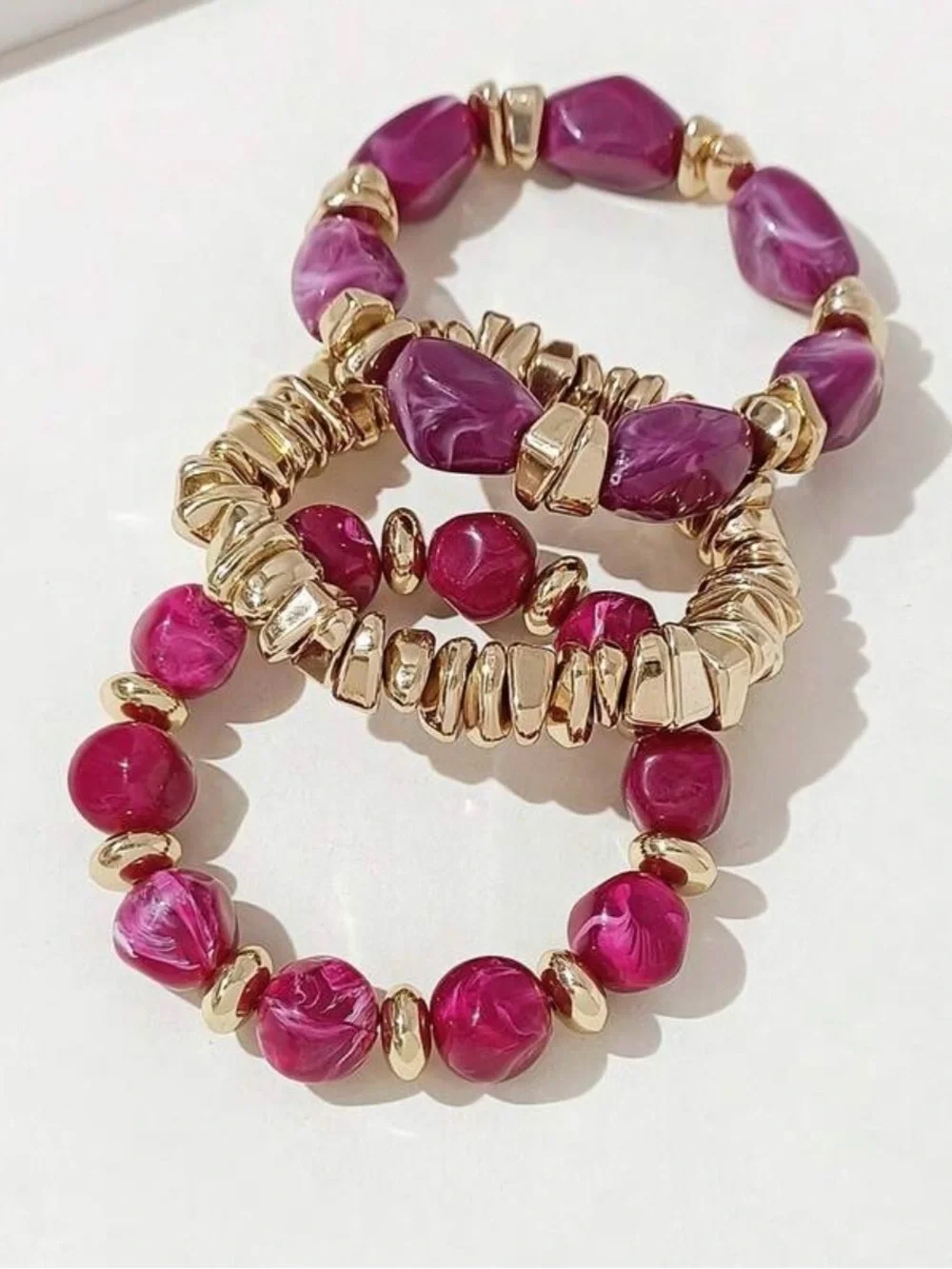 3pcs vintage boho Gold-Tone Bracelet-thick multi layer brown acrylic beaded
